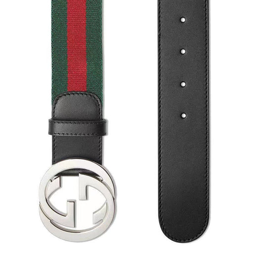 Luxury Red-Green Double G Silver Buckle Belt