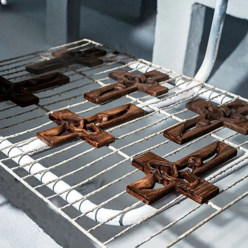 Intertwined Hearts Wooden Cross