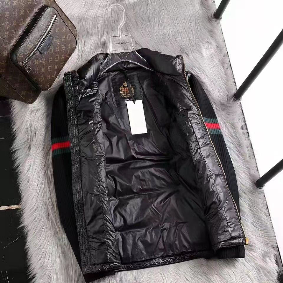 Stand collar knitted sleeve down jacket men's winter new trendy brand high-end European station men's clothing