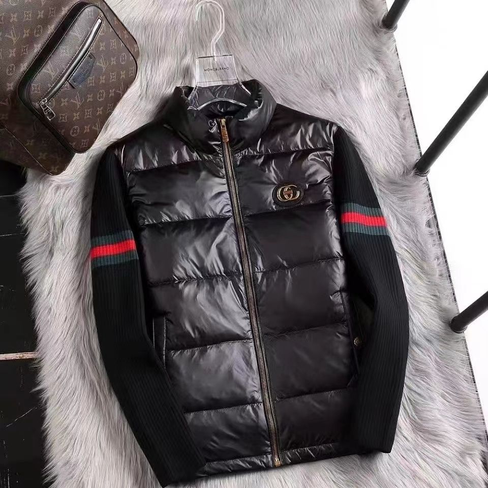 Stand collar knitted sleeve down jacket men's winter new trendy brand high-end European station men's clothing