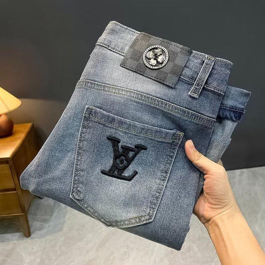 New Straight Blue Summer Casual Stretch Trousers 1024070806