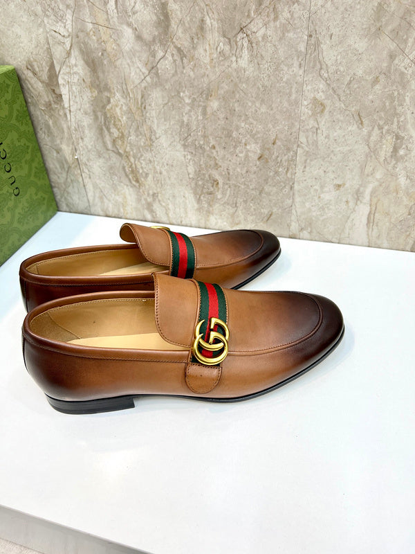 Classic Brown C Leather Men's Slip On Shoes