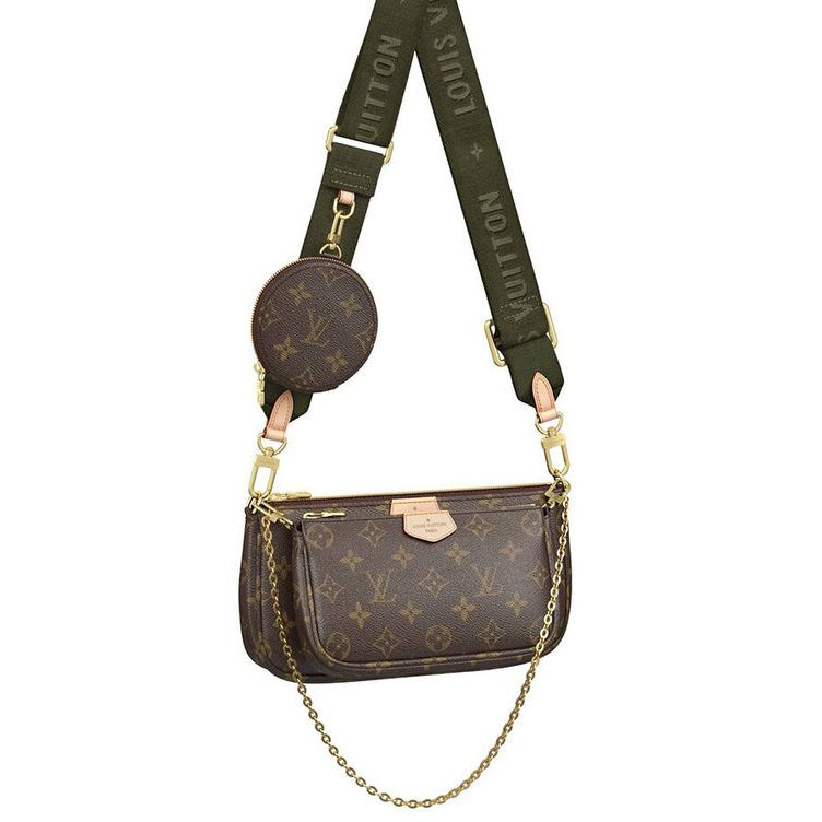 Handmade Leather Crossbody Bag Monogram Brown Multi Pochette