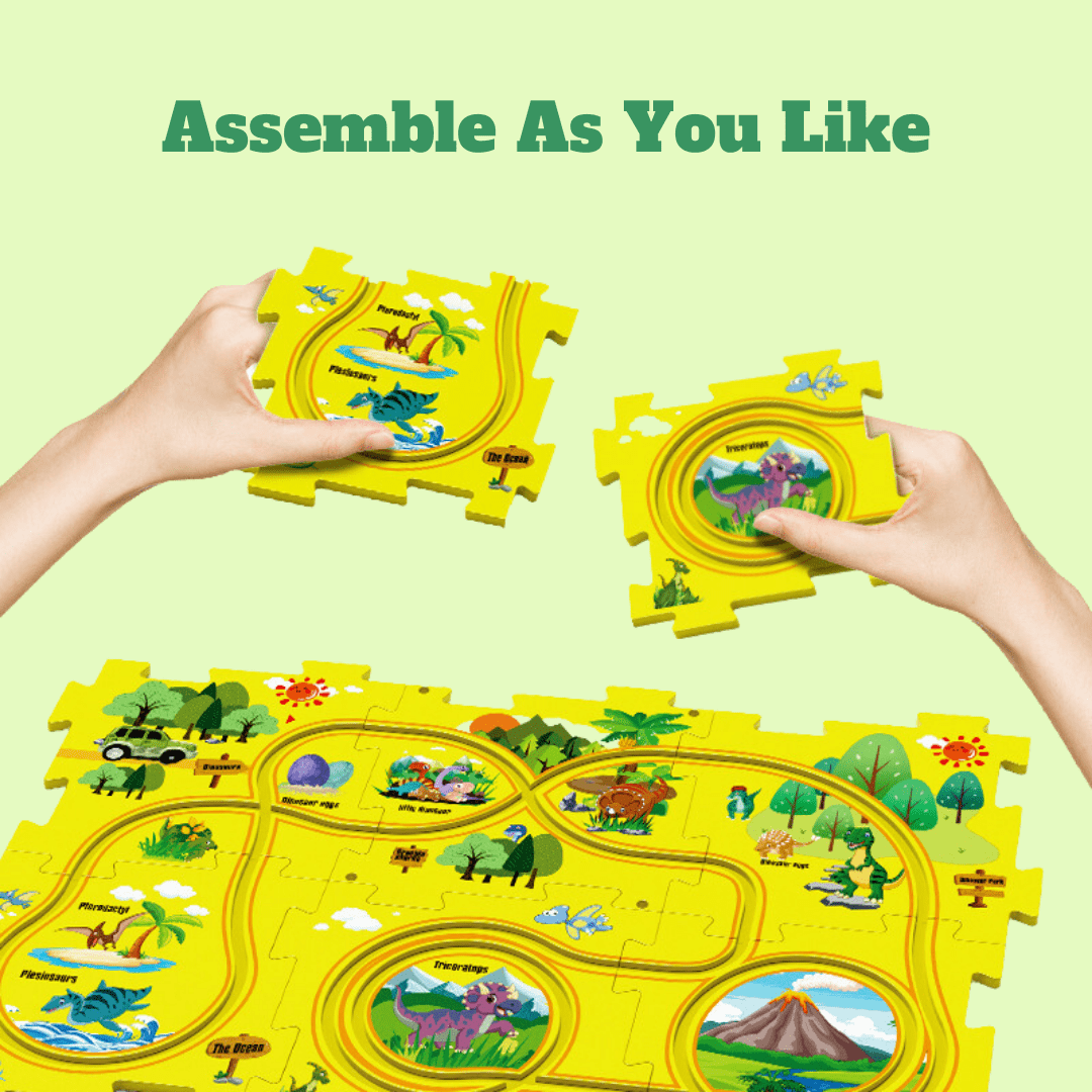 DIY Jigsaw Puzzle wtih Automatic Track Car Scene Toy for 3-7 Year Old Child