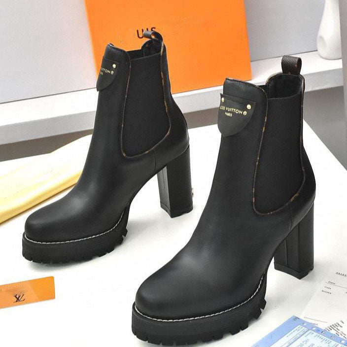 Exclusive latest British style thick heel women's short boots waterproof platform domineering side leak all-match fashion classic