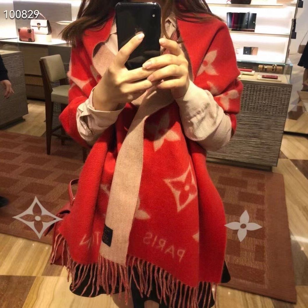 Double-sided cashmere lengthening and thickening fashion warm tassel letter shawl scarf