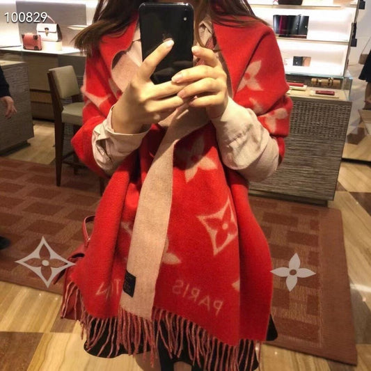 Double-sided cashmere lengthening and thickening fashion warm tassel letter shawl scarf