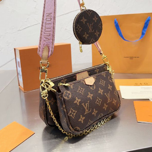 Handmade Leather Crossbody Bag Monogram Brown Multi Pochette