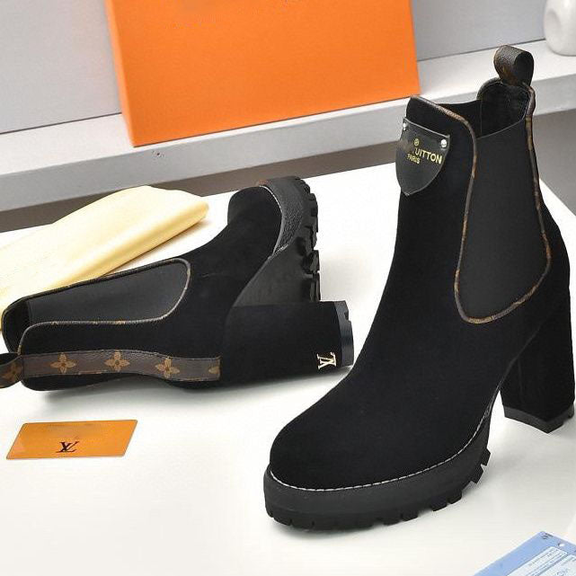 Exclusive latest British style thick heel women's short boots waterproof platform domineering side leak all-match fashion classic