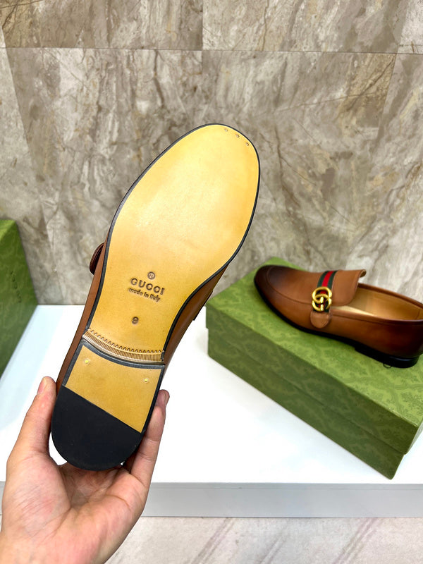 Classic Brown C Leather Men's Slip On Shoes