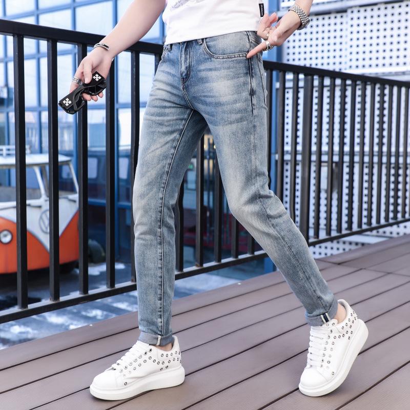 New Straight Blue Summer Casual Stretch Trousers 1024070806