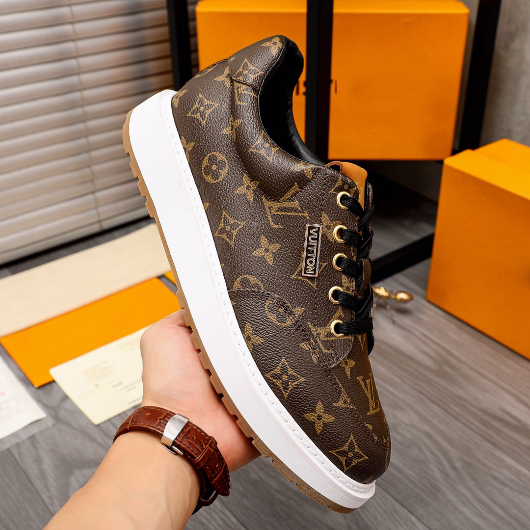 V-print white sole sneakers