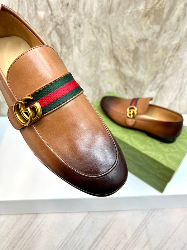 Classic Brown C Leather Men's Slip On Shoes