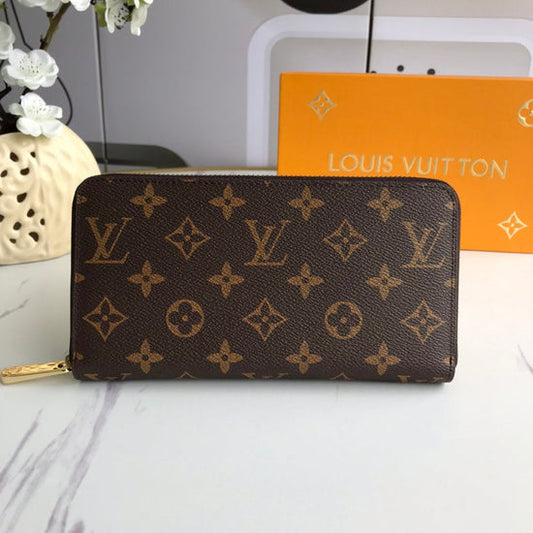 Fashion V Logo Brown Zipper Wallets 102407106