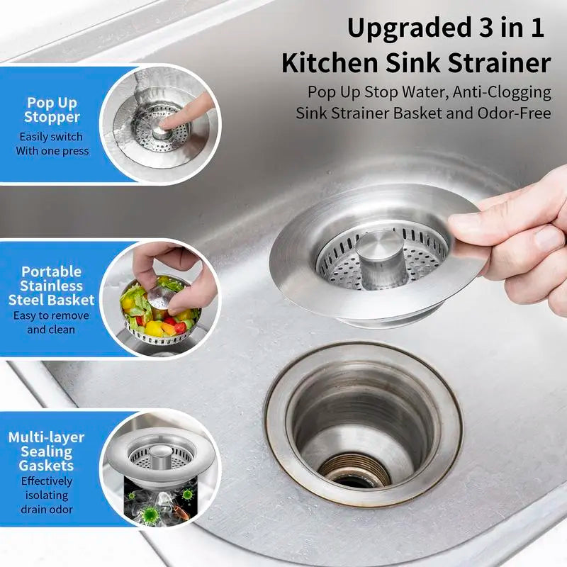 Upgraded 3 in 1 Kitchen Sink Drain Strainer