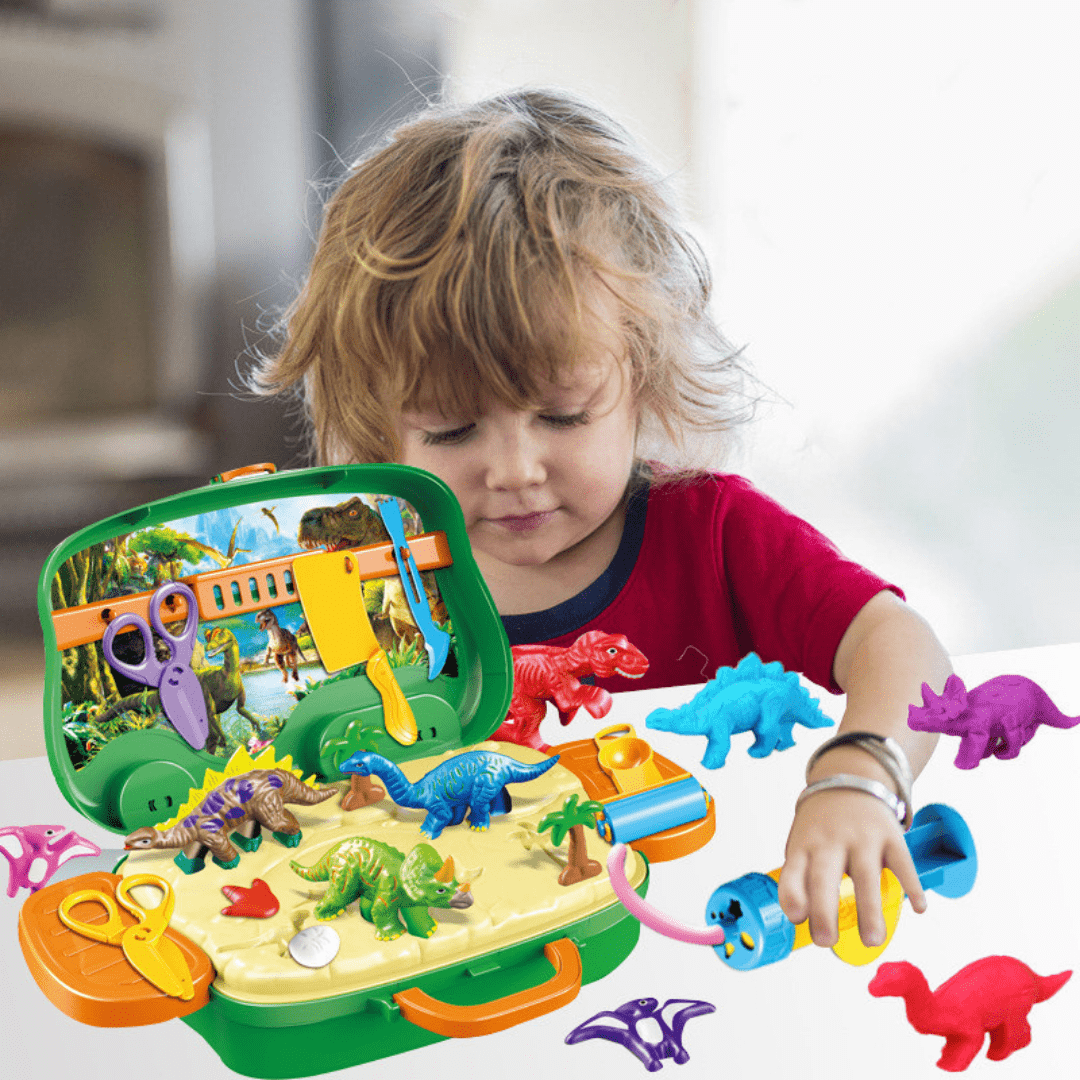 24 PCS Dinosaur Play Dough Kit with 8 Colors Mud, Tools, Creation Toys for Kids