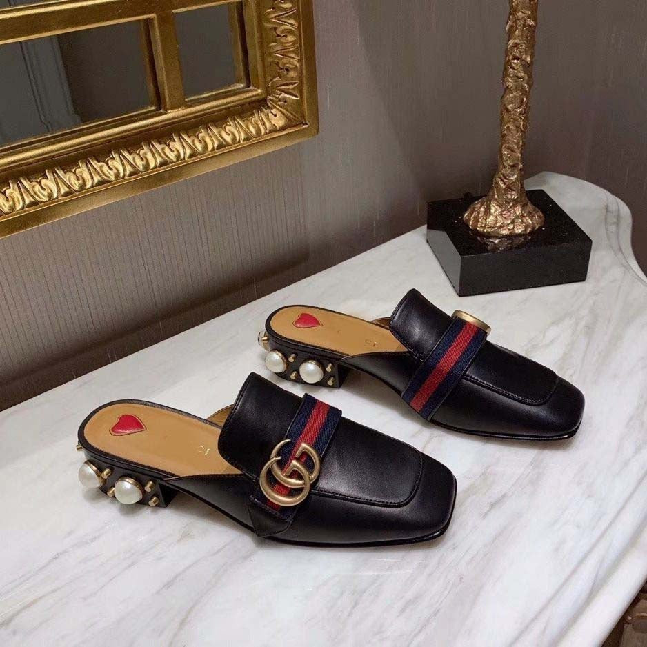 G new pearl heel loafers