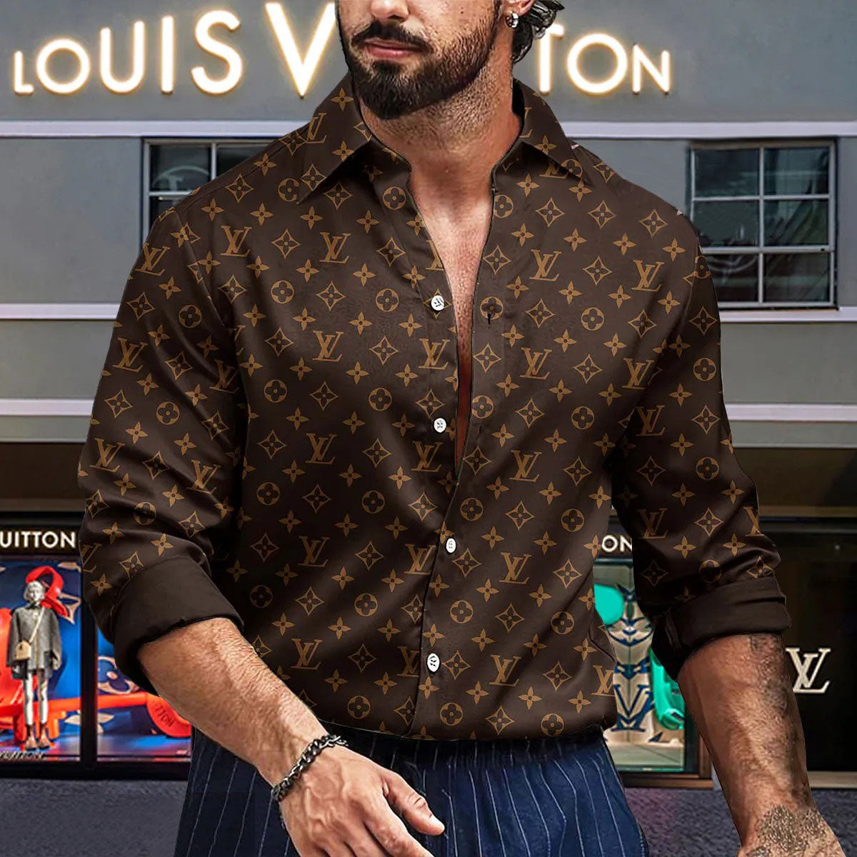 [NEW] Premium V Logo Long Sleeve Button Shirt 3D0424041001