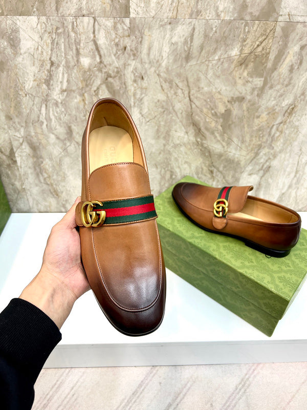 Classic Brown C Leather Men's Slip On Shoes