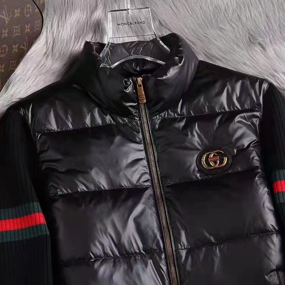 Stand collar knitted sleeve down jacket men's winter new trendy brand high-end European station men's clothing