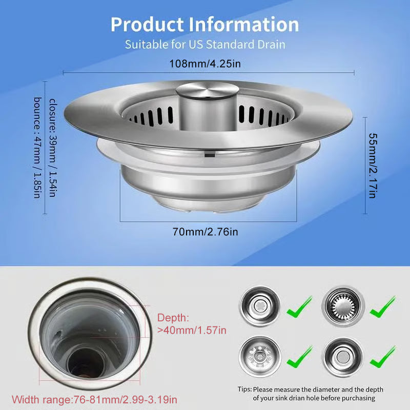 Upgraded 3 in 1 Kitchen Sink Drain Strainer