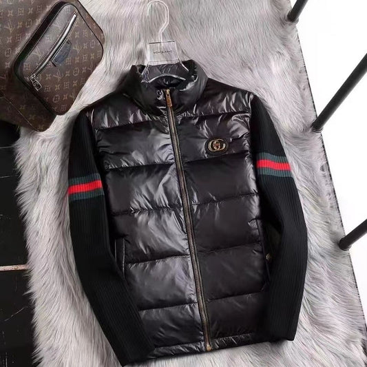 Stand collar knitted sleeve down jacket men's winter new trendy brand high-end European station men's clothing