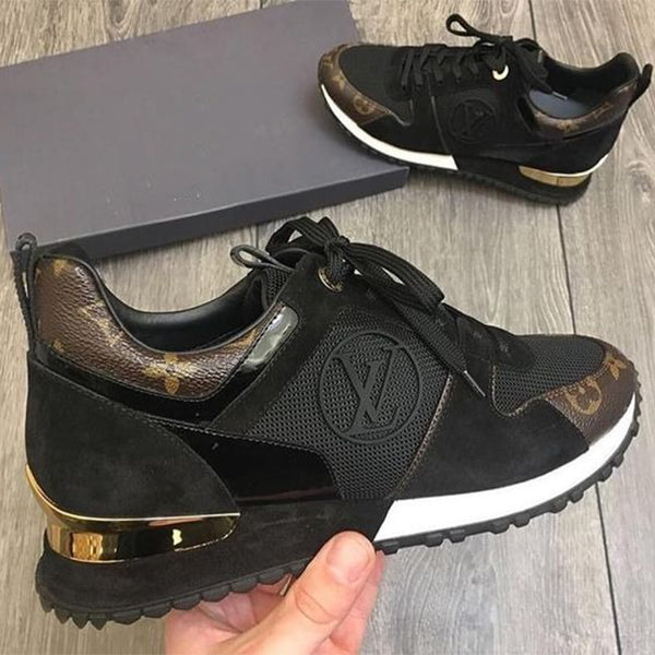 Women's luxury brown and black double color matching rubber sole casual shoes