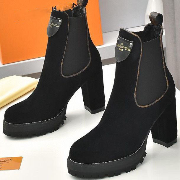 Exclusive latest British style thick heel women's short boots waterproof platform domineering side leak all-match fashion classic