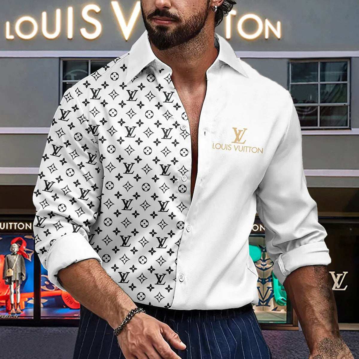 [NEW] Premium V Logo Long Sleeve Button Shirt 3D0424041001