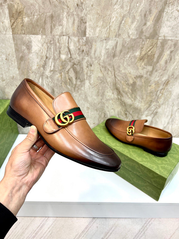 Classic Brown C Leather Men's Slip On Shoes