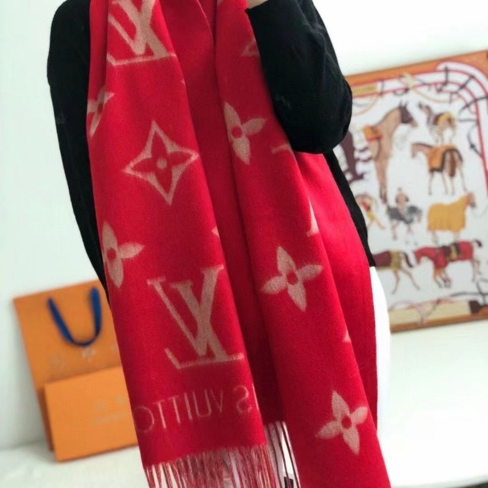 Double-sided cashmere lengthening and thickening fashion warm tassel letter shawl scarf