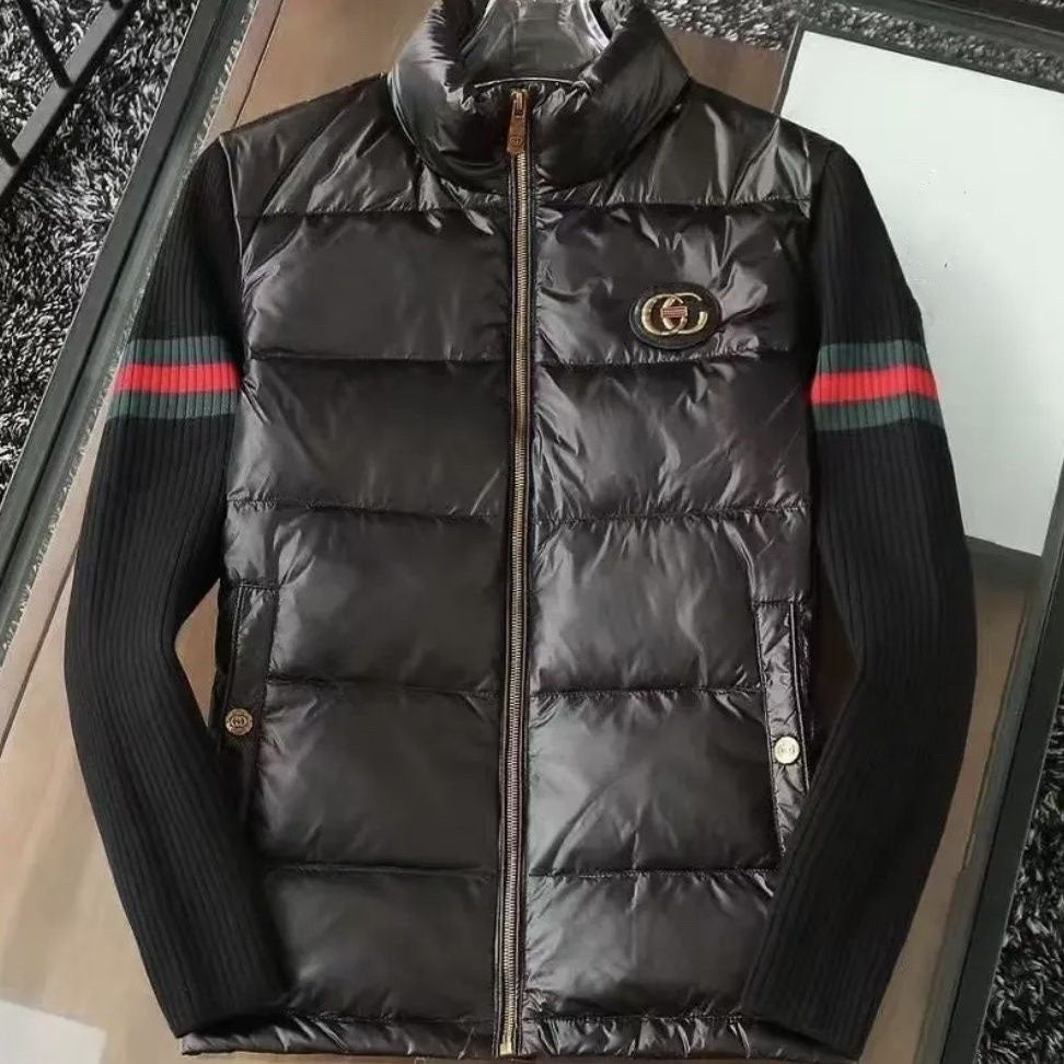 Stand collar knitted sleeve down jacket men's winter new trendy brand high-end European station men's clothing