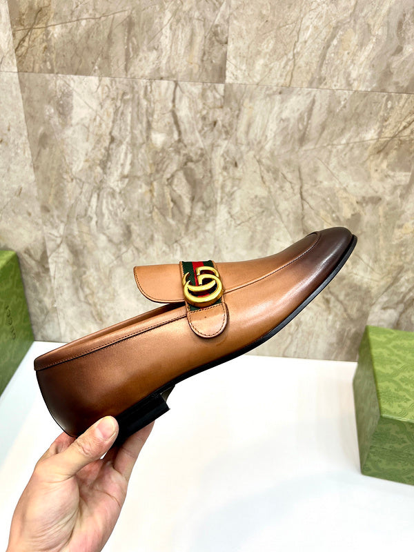 Classic Brown C Leather Men's Slip On Shoes