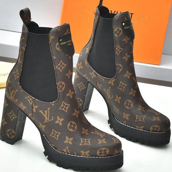 Exclusive latest British style thick heel women's short boots waterproof platform domineering side leak all-match fashion classic