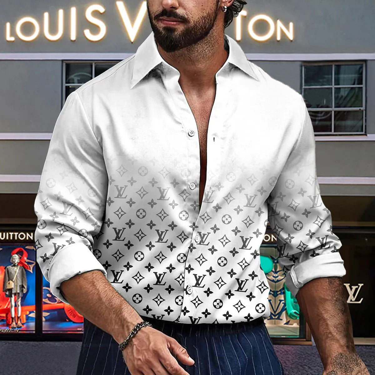 [NEW] Premium V Logo Long Sleeve Button Shirt 3D0424041001