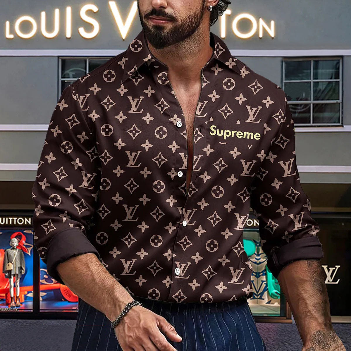 [NEW] Premium V Logo Long Sleeve Button Shirt 3D0424041001