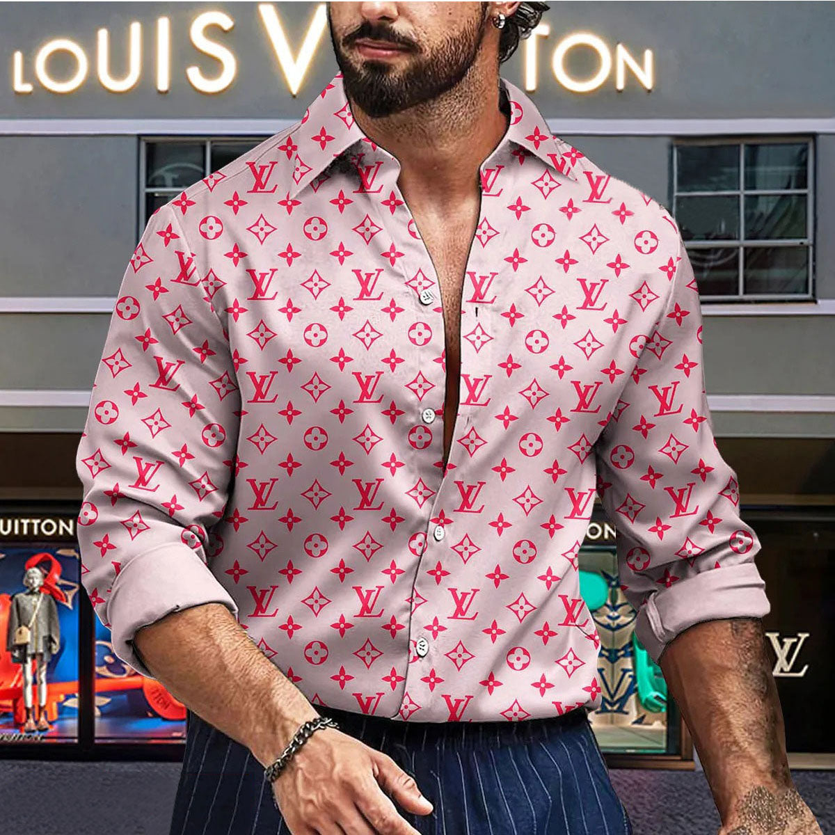 [NEW] Premium V Logo Long Sleeve Button Shirt 3D0424041001