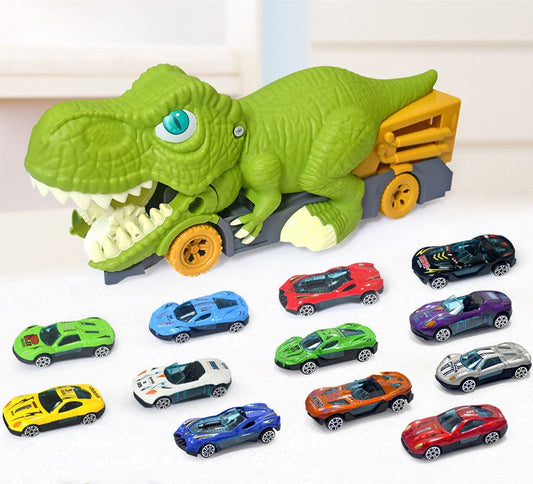 Dinosaur Devouring Truck with 12 Alloy Cars TRex Inertial Car Toy Gift for Kids