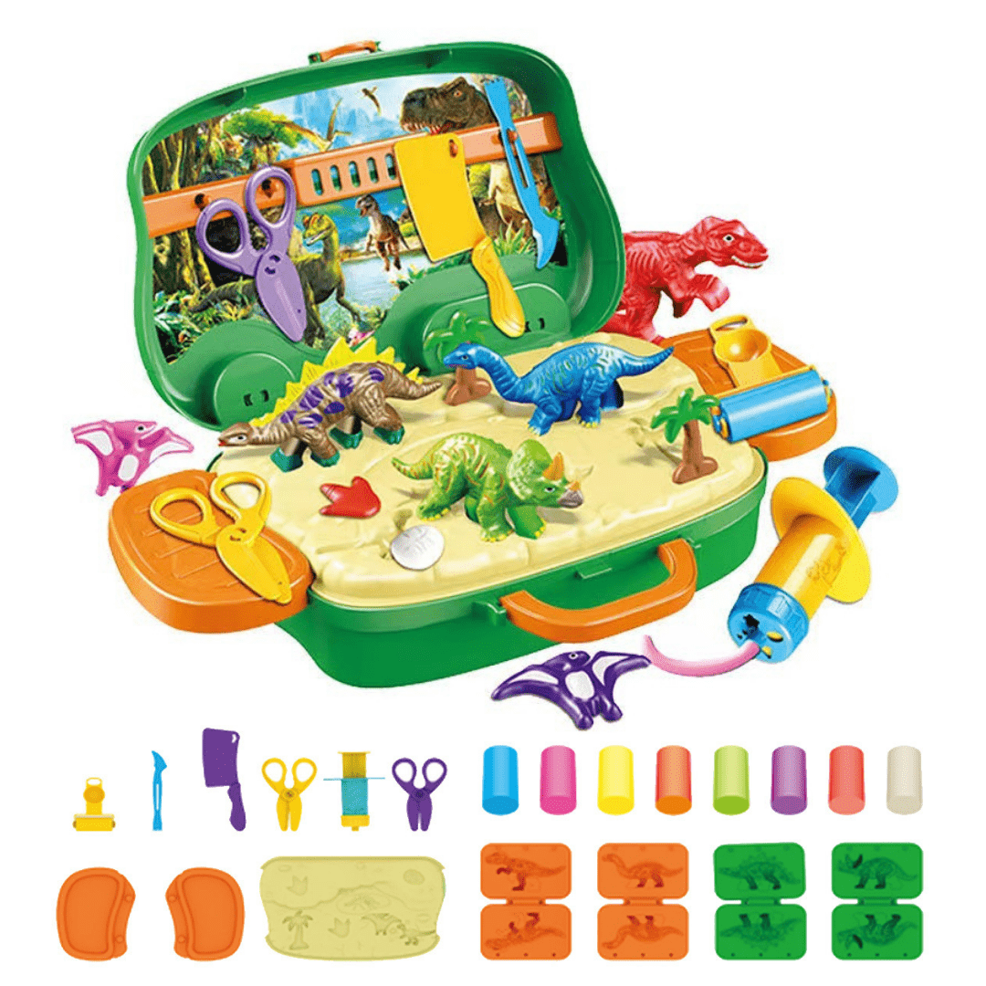 24 PCS Dinosaur Play Dough Kit with 8 Colors Mud, Tools, Creation Toys for Kids